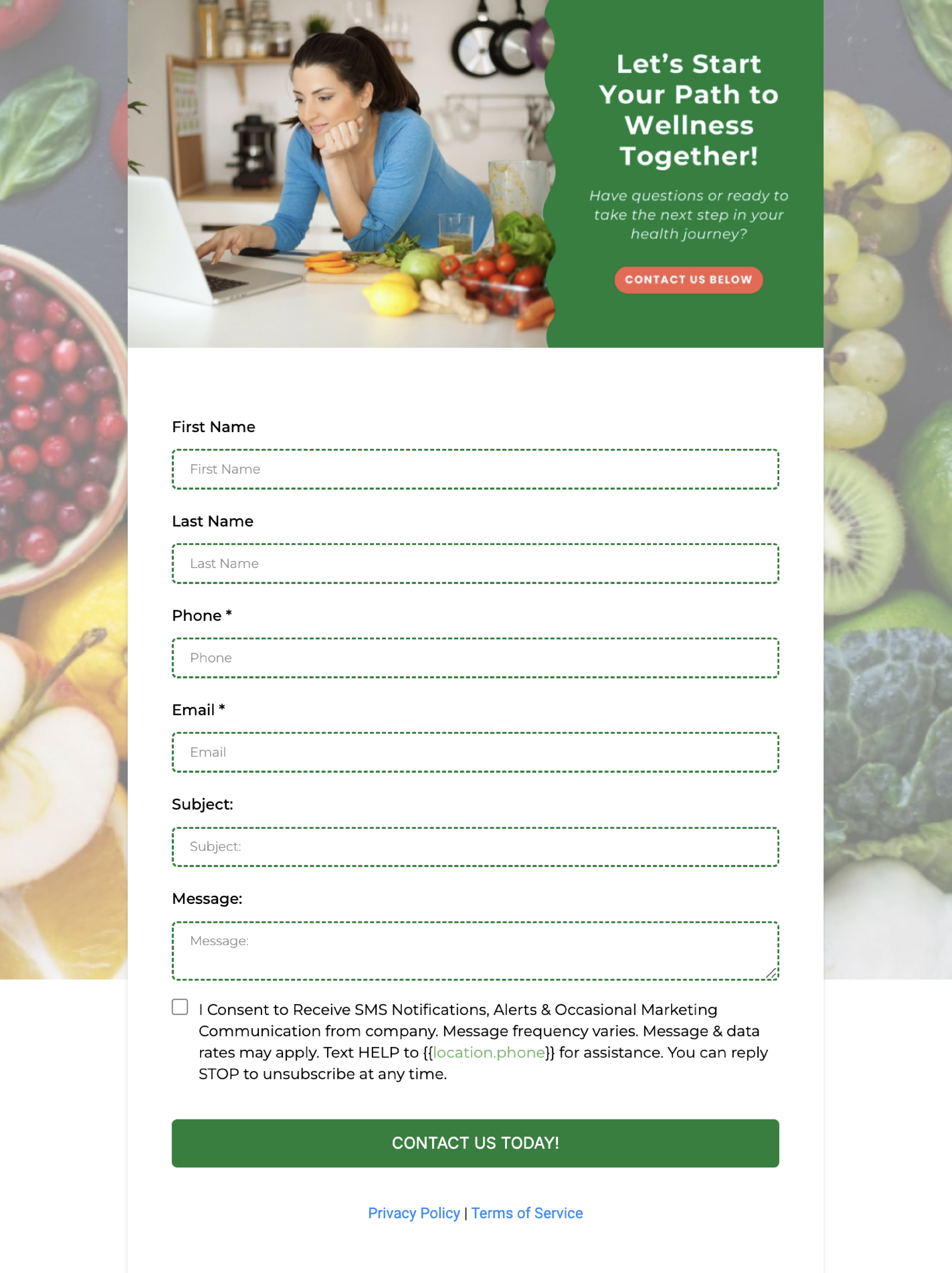 Nutrition & Wellness Contact - Form