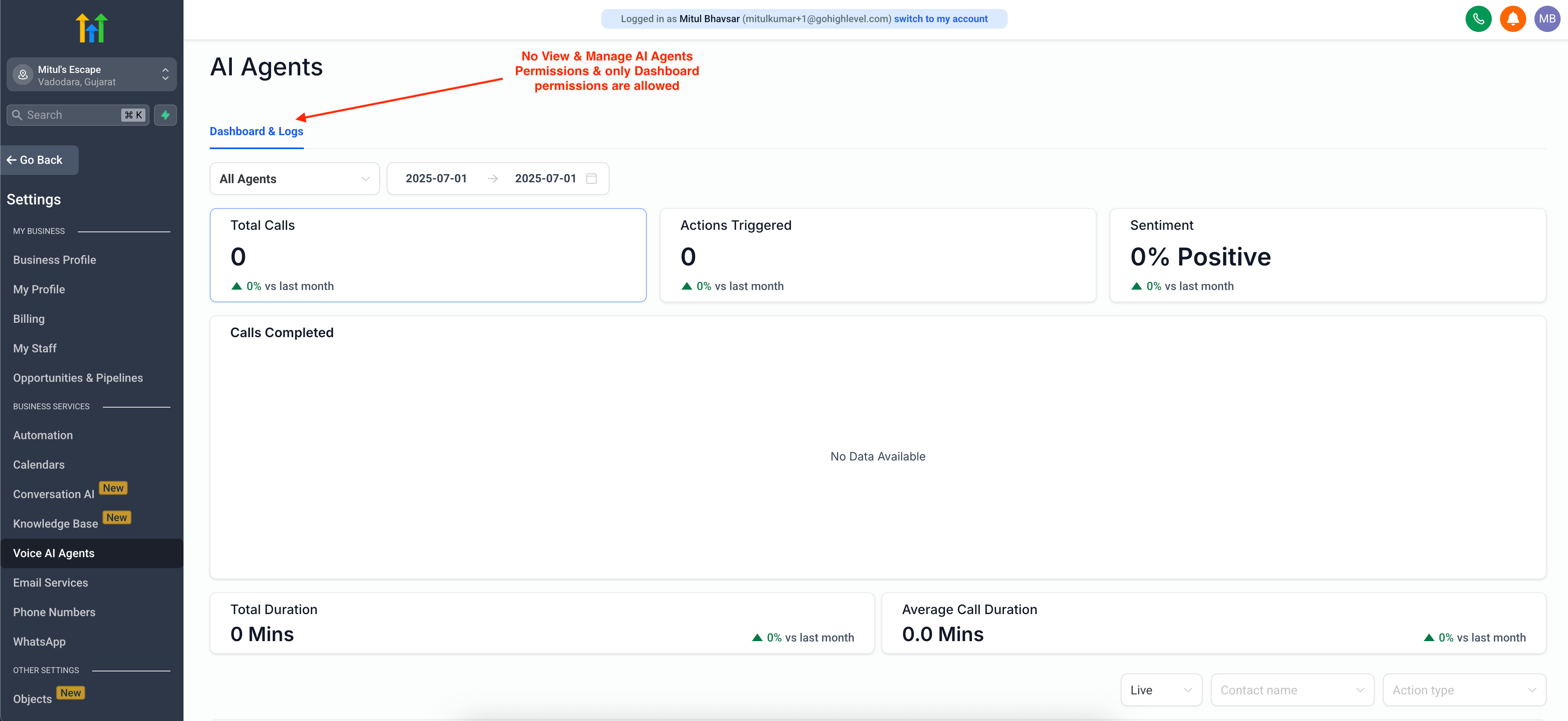 3 Only Dashboard and No AI Agent Permission