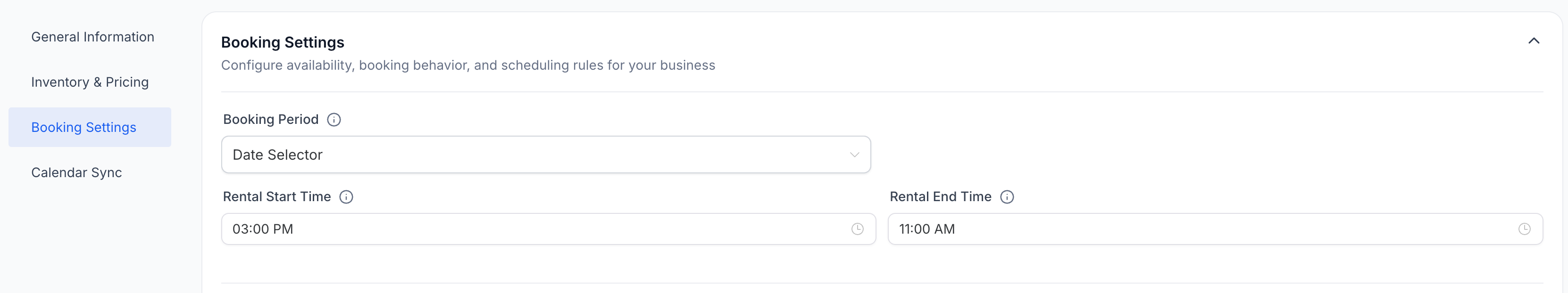 Rentals Booking Period Date Selector