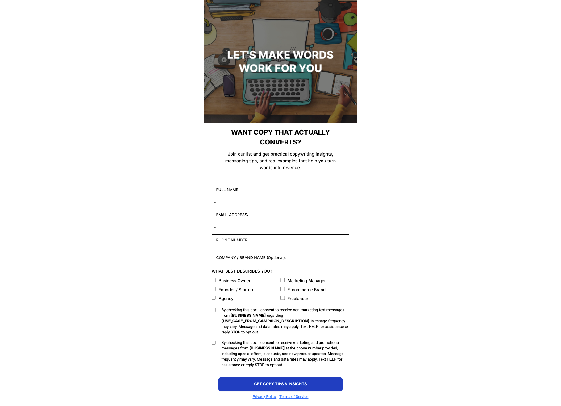 Copy Writer Signup - Form