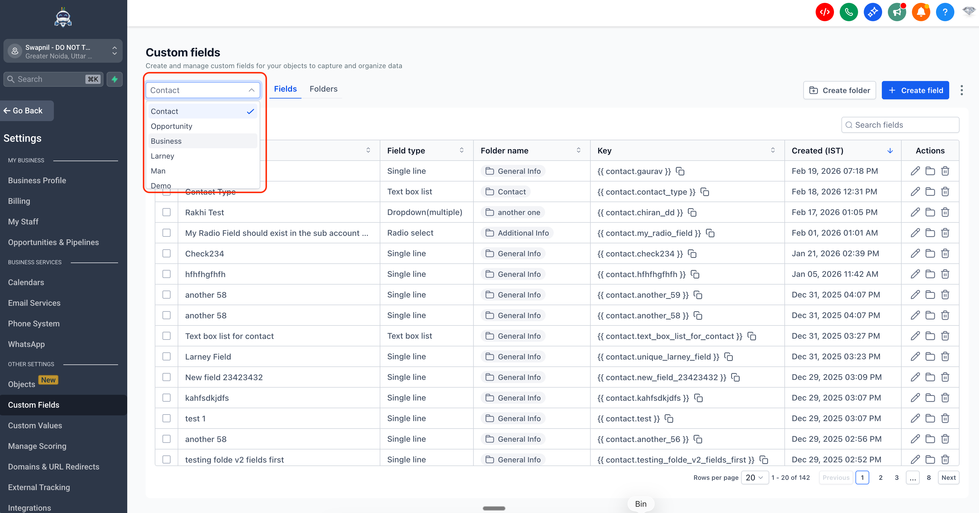 Custom Objects drop down