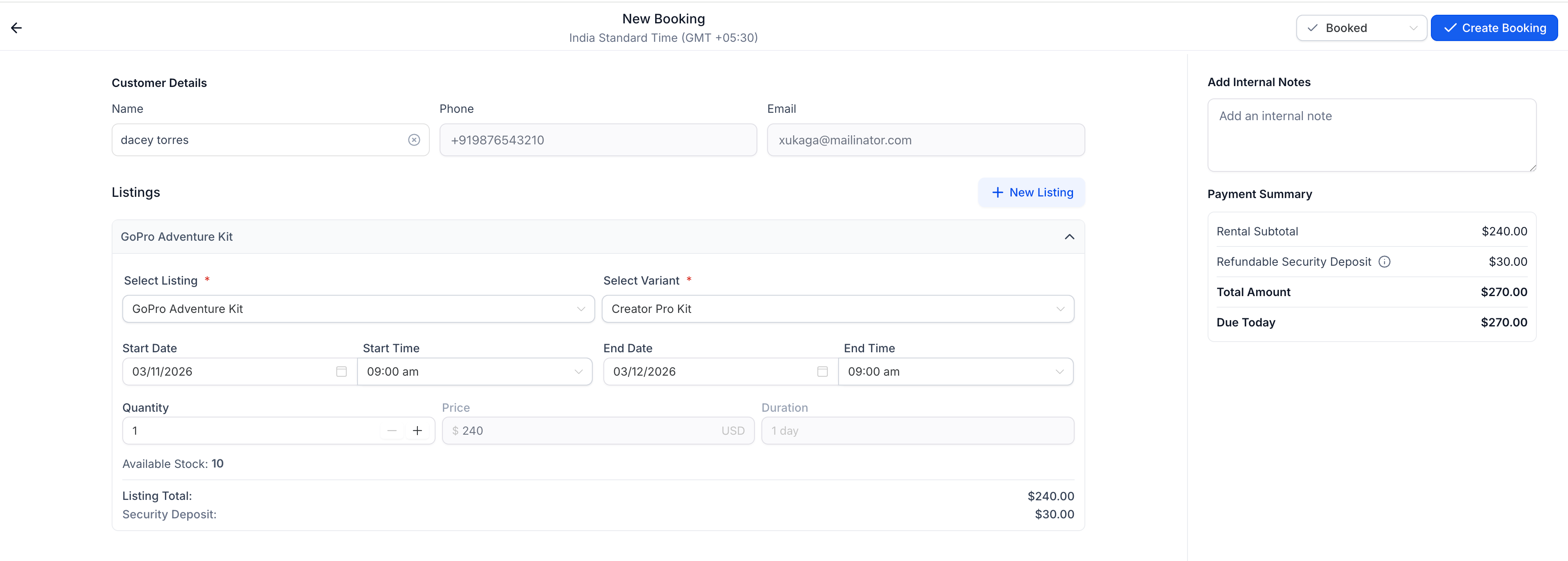 Create Booking Modal