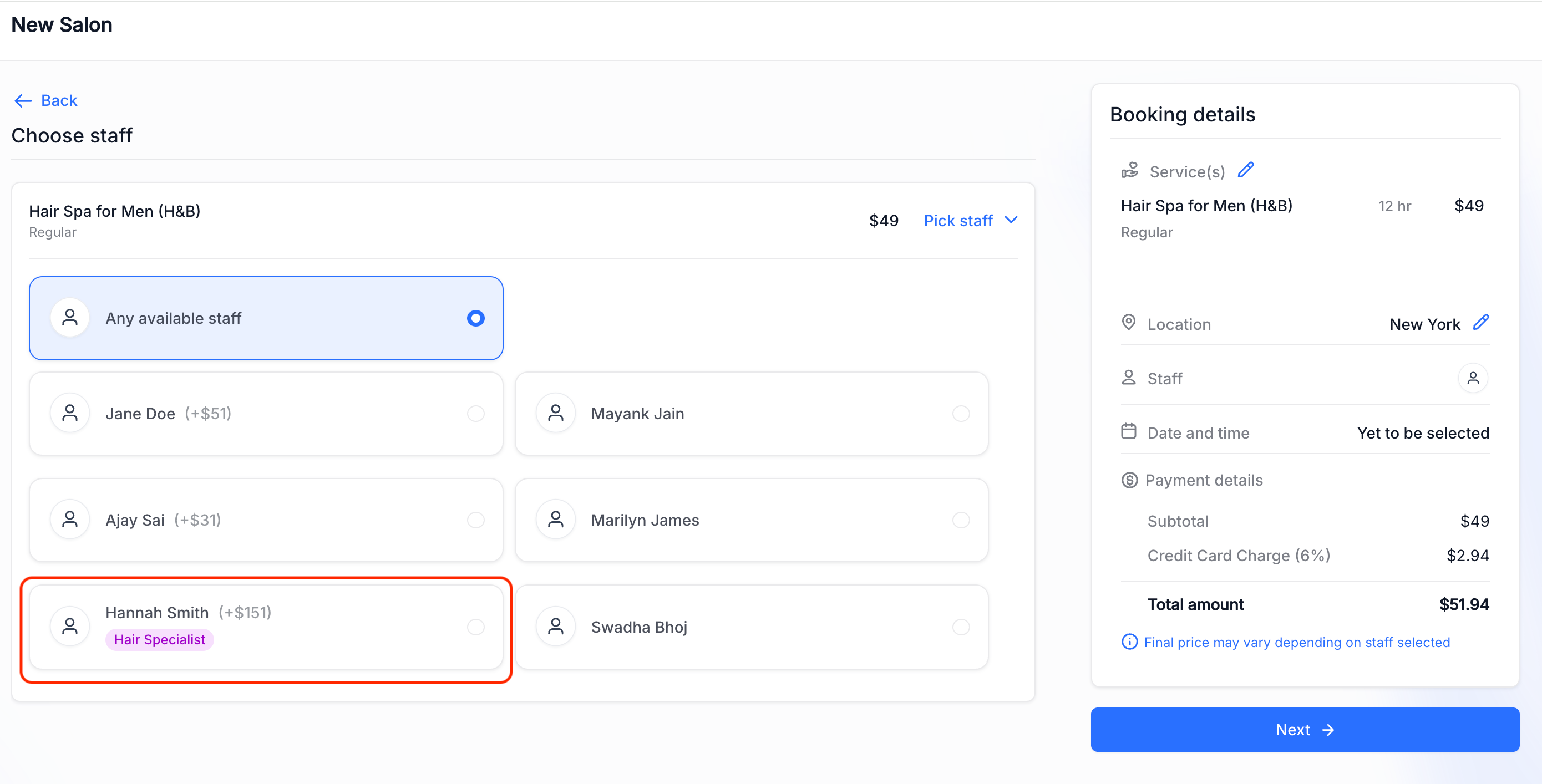 booking page - badge