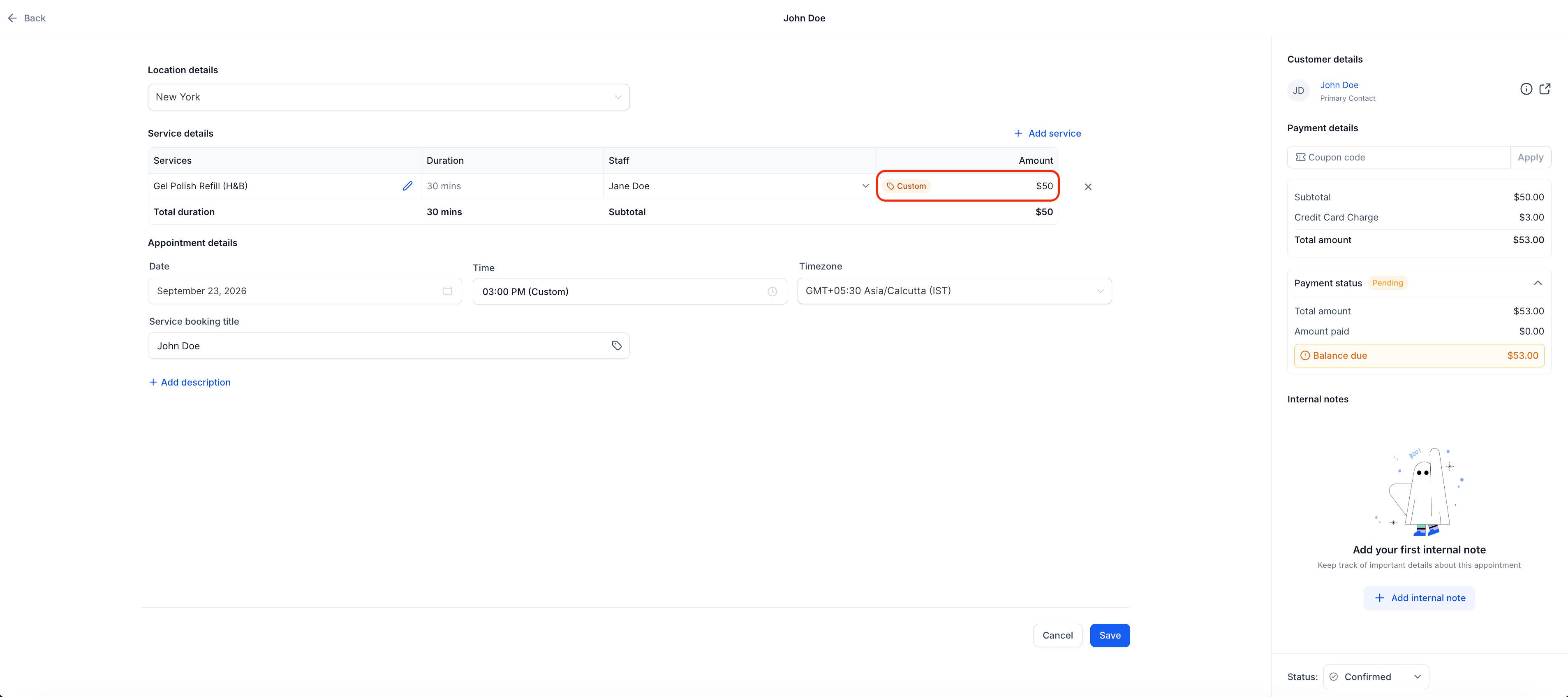 edit modal - service price